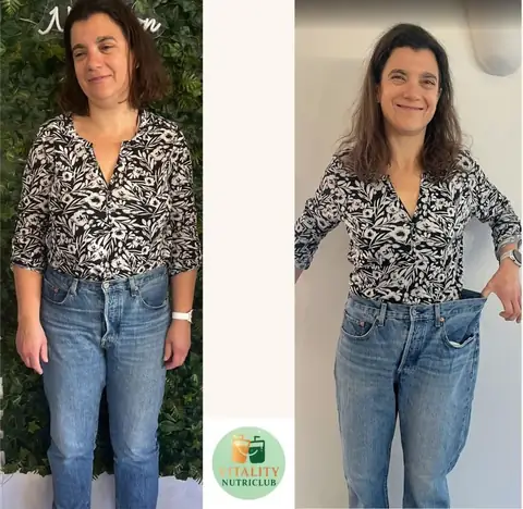 Une membre du club Vitality Nutriclub vue de face, en montage avant puis après